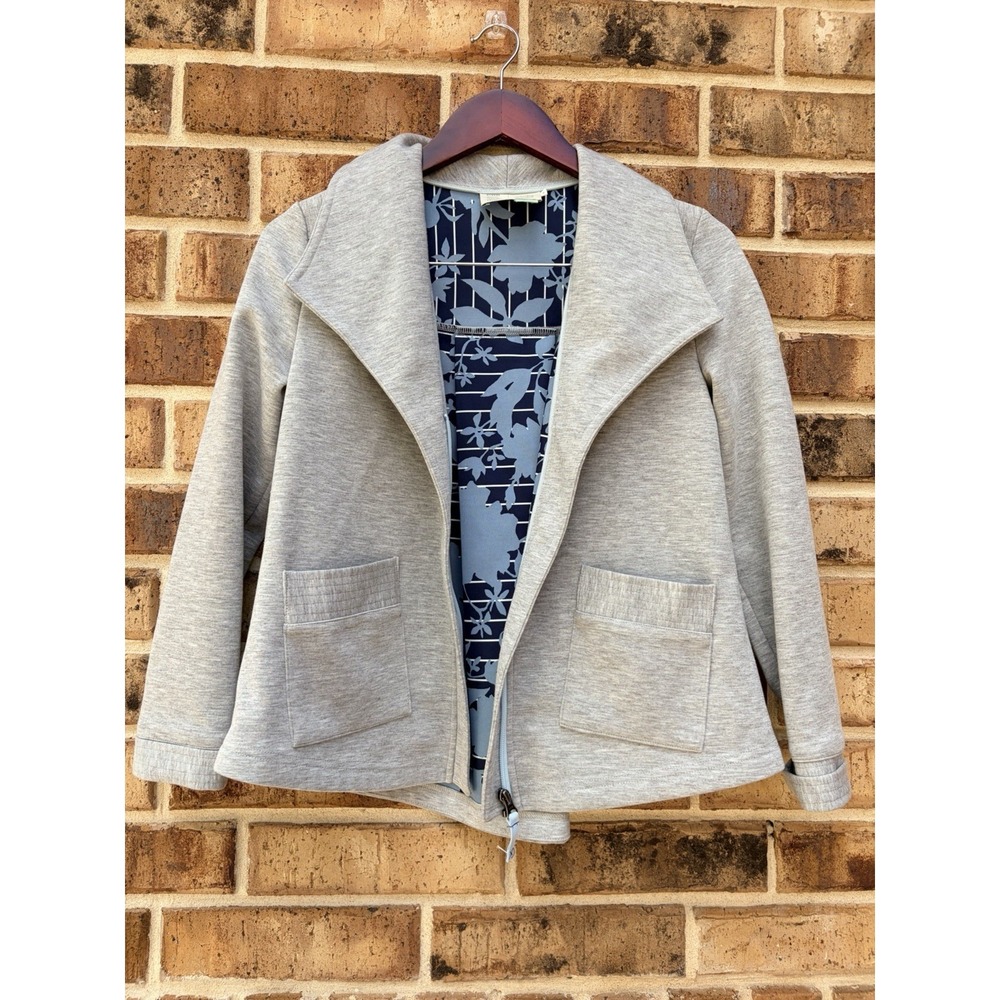 Anthropologie 'Saturday Sunday' Grey Zip Jacket‎ Size XSP Blue Floral Interior